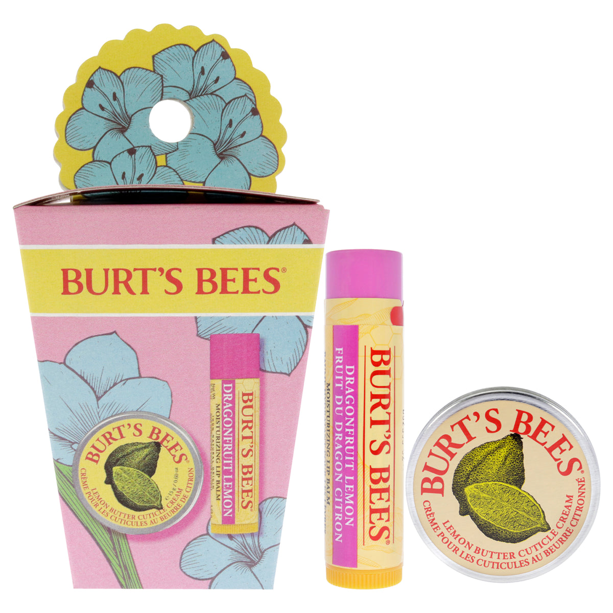 Spring Surprise Set by Burts Bees for Unisex  2 Pc 030oz Lemon Butter Cuticle Cream  015oz Dragonfruit Lemon Lip Balm