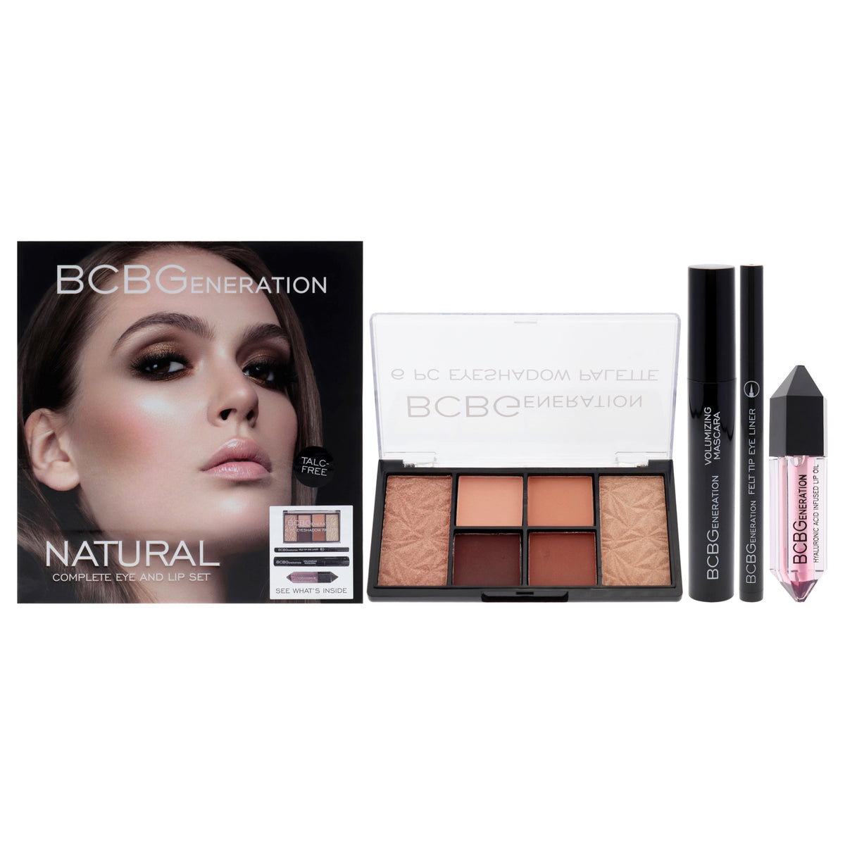 Natural Complete Eye and Lip Set by BCBGeneration Cosmetics for Women  4 Pc 038oz Eyeshadow Palette  004oz Felt Tip Eyeliner 