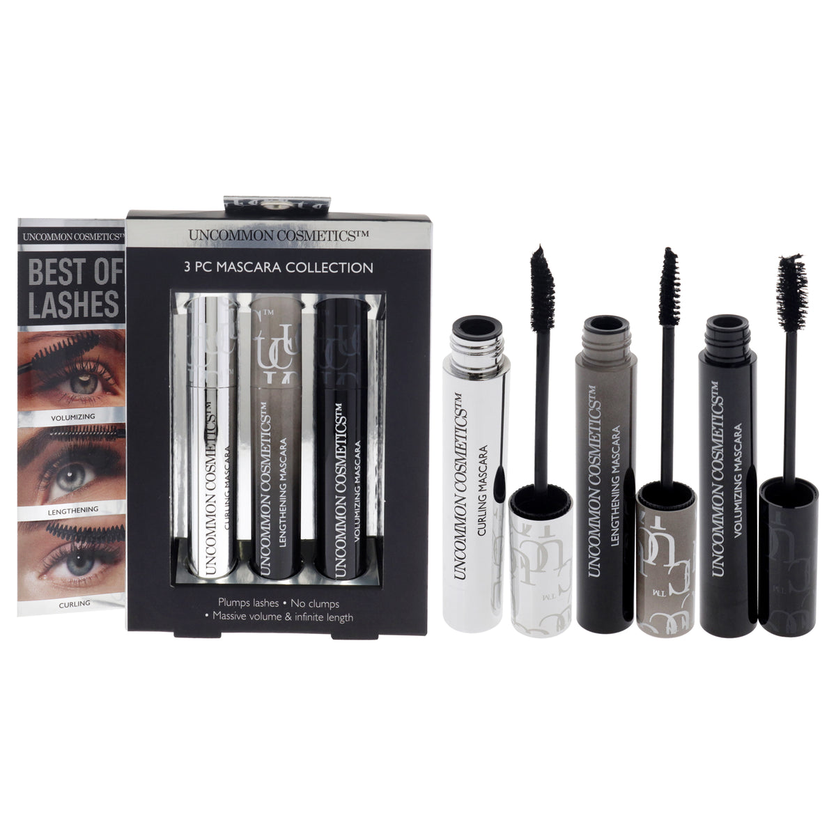 Best Of Lashes Mascara Collection Set by Uncommon Cosmetics for Women  3 Pc 027oz Lengthening Mascara  027oz Volumizing Masca