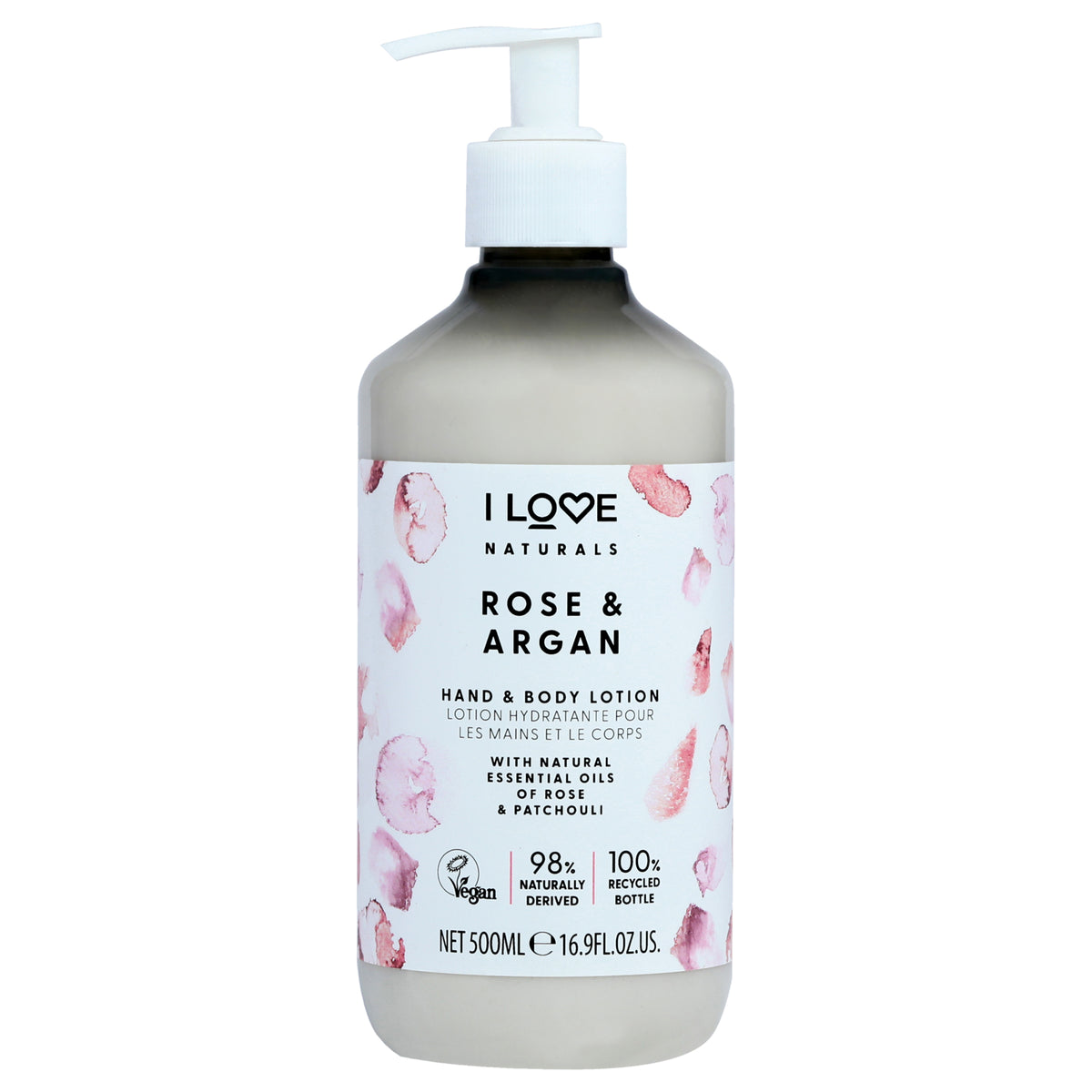 Naturals Hand and Body Lotion  Rose and Argan by I Love Cosmetics for Women  169 oz Body Lotion