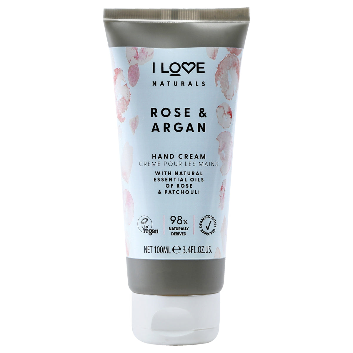 Naturals Hand Cream  Rose and Argan by I Love Cosmetics for Women  34 oz Cream