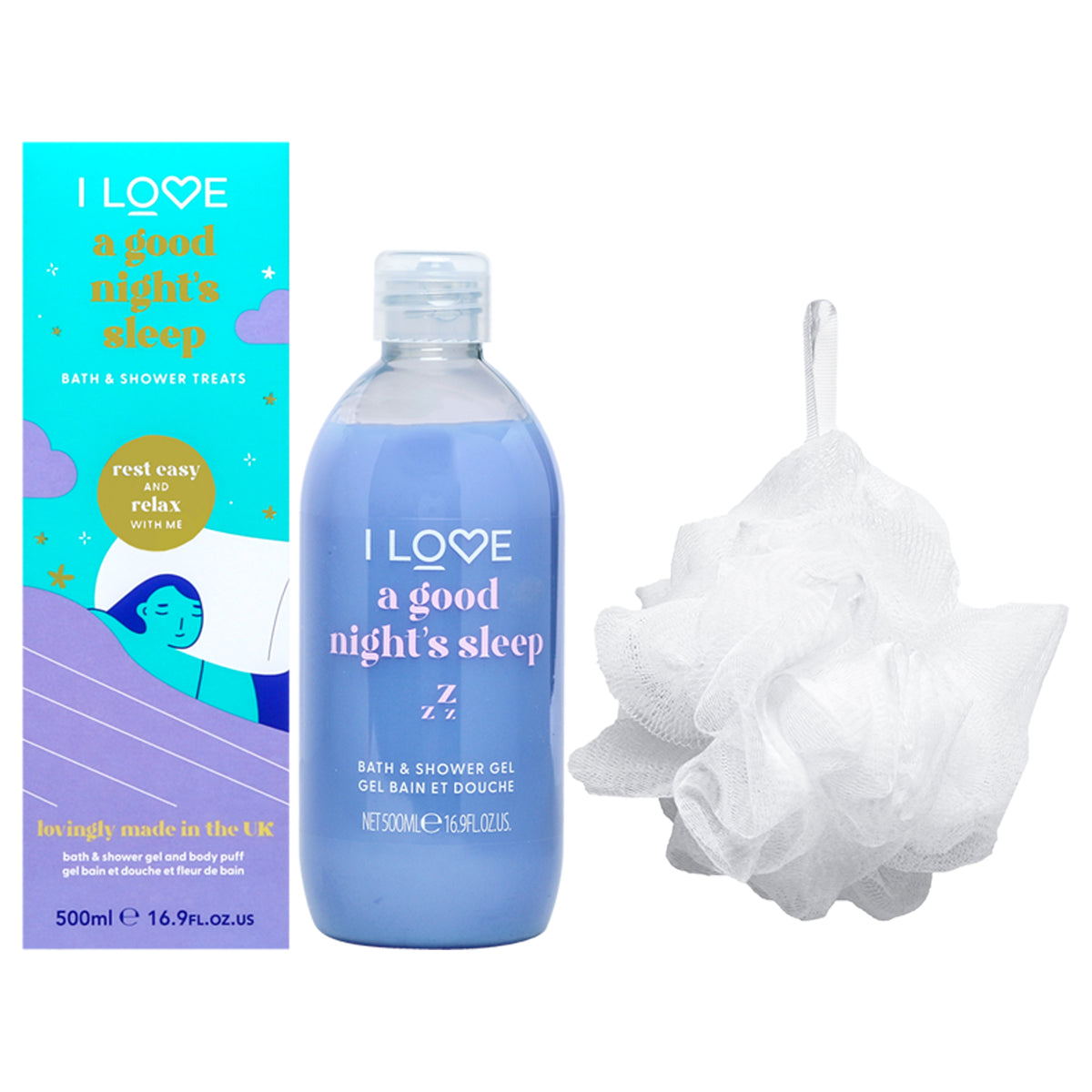 Bath and Shower Treats  A Good Nights Sleep by I Love Cosmetics for Women  169 oz Shower Gel