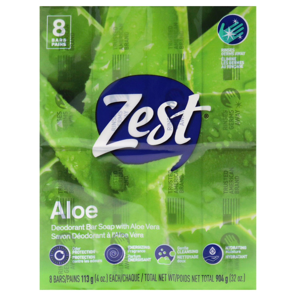 Deodorant Bar Soap  Aloe by Zest for Women  8 x 4 oz Bar Soap