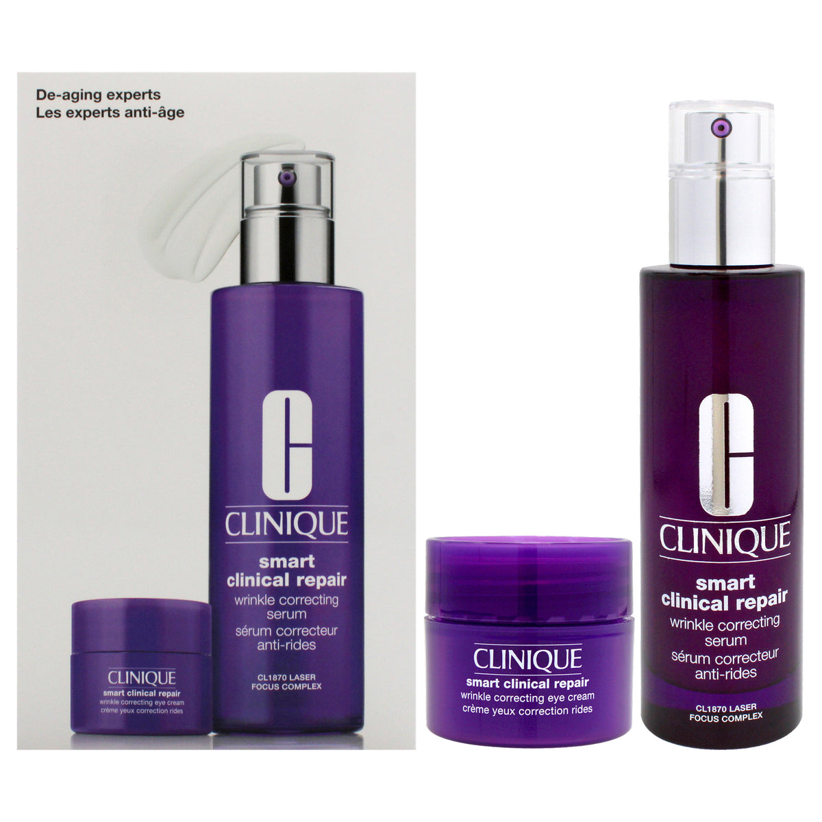 DeAging Experts by Clinique for Women  2 Pc 34oz Smart Clinical Repair Wrinkle Correcting Serum  05oz Smart Clinical Repair 