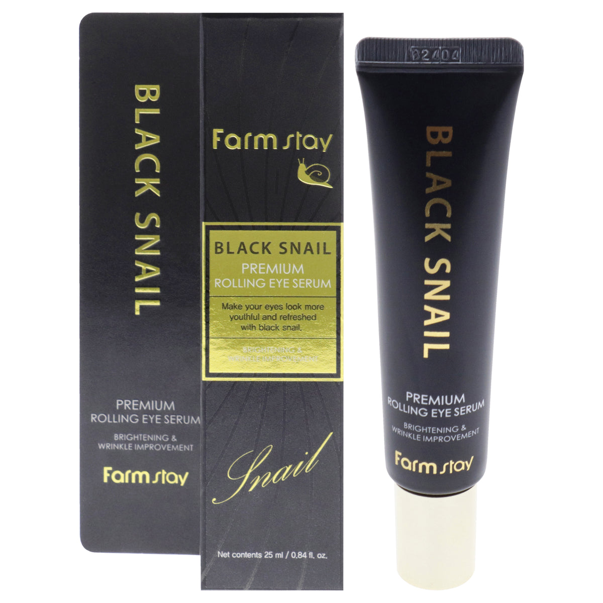 Black Snail Premium Rolling Eye Serum by FarmStay for Women  084 oz Serum