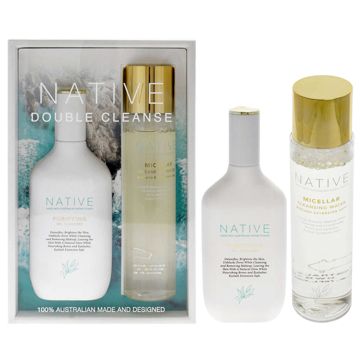 Native Double Cleanse Kit by Klara for Women  2 Pc 405oz Purifying Gel Cleanser  676oz Native Micellar Water