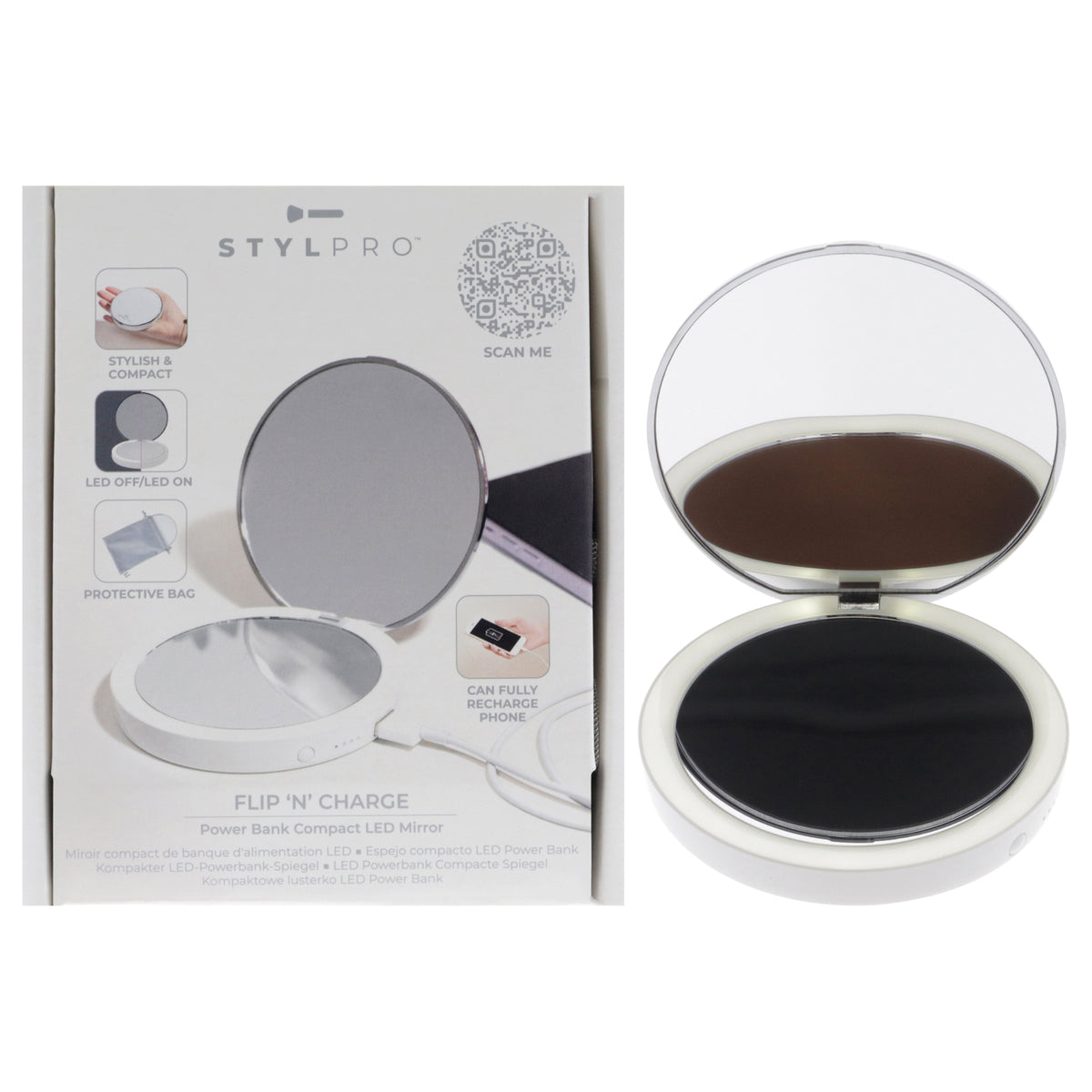 Stylpro Flip N Charge Power Bank Compact Led Mirror by Stylideas for Women  1 Pc Mirror