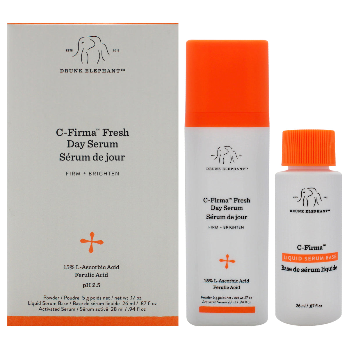 CFirma Fresh Day Serum by Drunk Elephant for Women  2 Pc 111oz Day Serum  087oz Liquid Serum Base