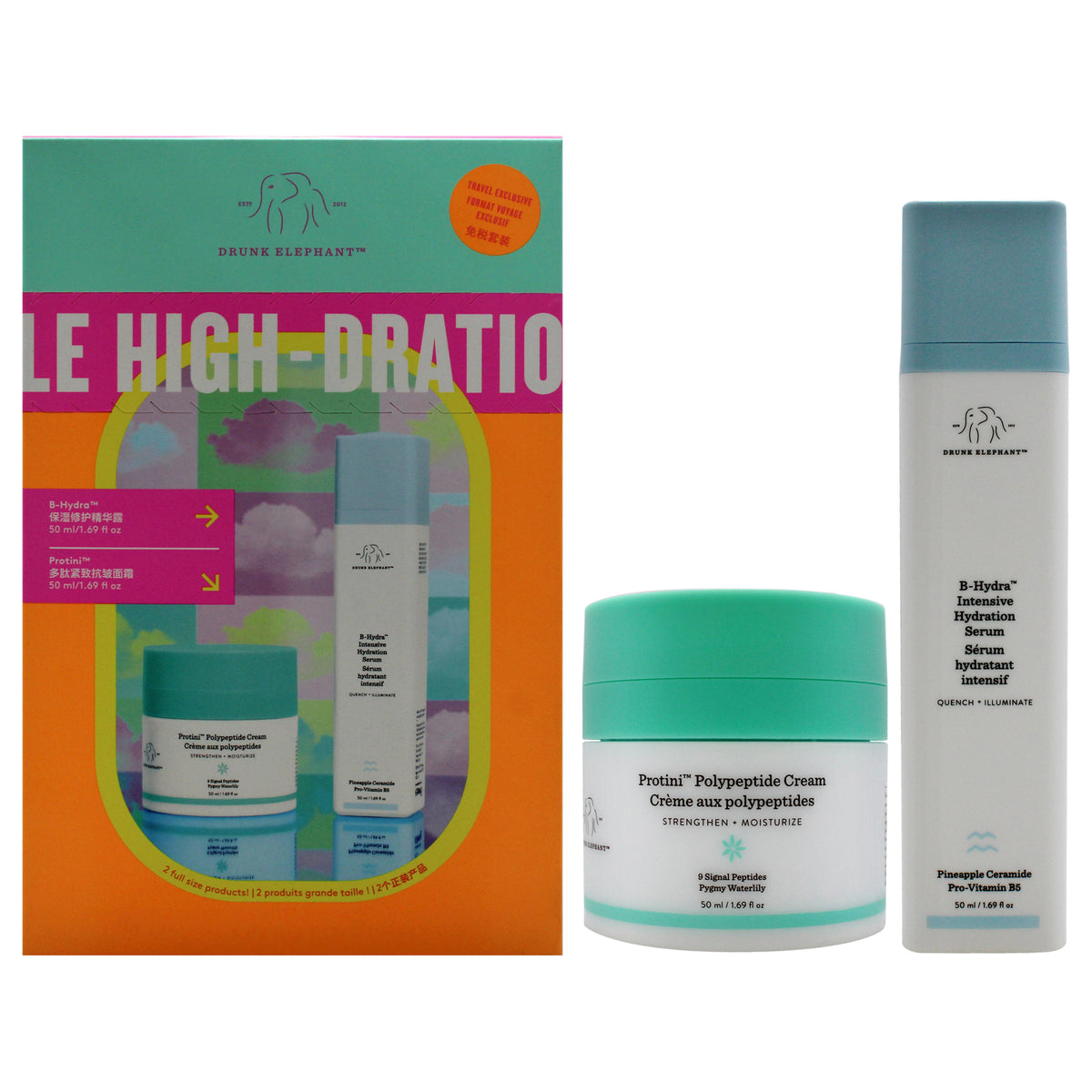 The Mile HighDration Club by Drunk Elephant for Women  2 Pc 169oz Protini Polypeptide Cream  169oz BHydra Intensive Hydrati