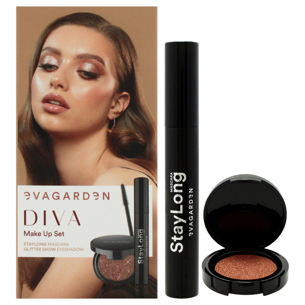 Diva Make Up Set by Evagarden for Women  2 Pc 028 oz Staylong Mascara  23  008 oz Glitter Show Eye Shadow  251 Think Pink