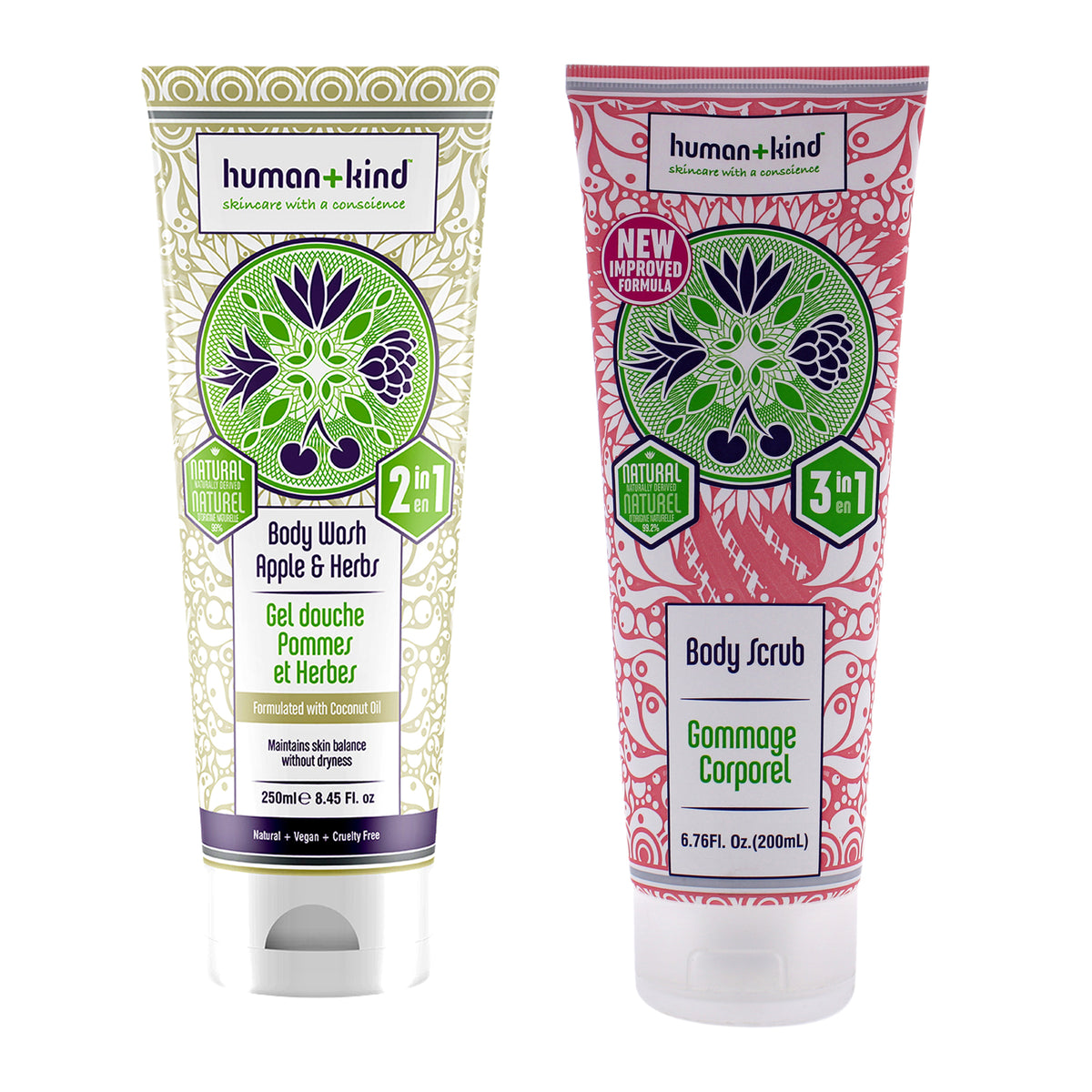 Body Wash and Body Scrub Kit by HumanKind for Unisex  2 Pc Kit 845oz Body Wash  Apple and Herbs  676oz Body Scrub