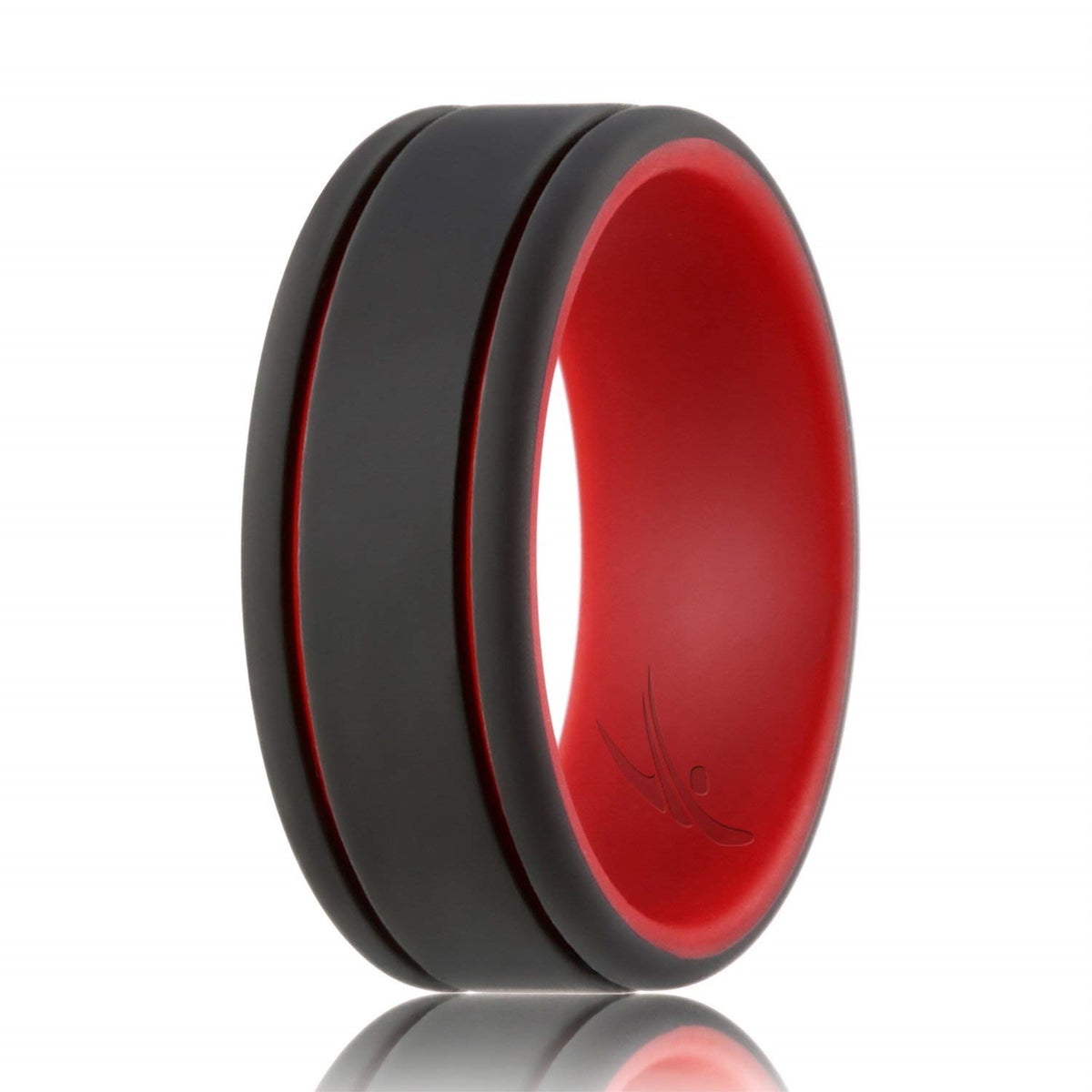 Silicone Wedding 2Layer Lines Ring  RedBlack by ROQ for Men  15 mm Ring