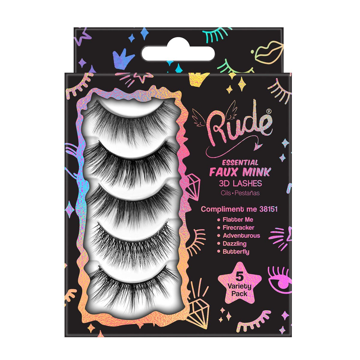 Rude Essential Faux Mink 3D Lashes 5 MultiPackD0102H2cYYW