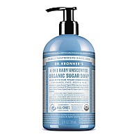 Dr. Bronners - Organic Sugar Soap (Baby Unscented, 12 Ounce) - Made with Organic Oils, Sugar and Shikakai Powder, 4-in-1 Use: Hands, Body, Face and Hair, Moisturizes and Nourishes, No Added Fragrance