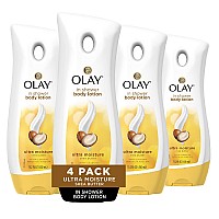 Olay Ultra Moisture Shea Butter In-Shower Body Lotion, Improves Dry Skin Hydration in 5 Days, 15.2 Fl Oz(Pack of 4)