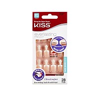 Kiss Everlasting French Nail Manicure, Chip-Free, Flexi-Fit Technology, Real Short, String of Pearls, Nail Kit with Pink Nail Glue (Net Wt. 2g / 0.07oz), Mini File, Manicure Stick, and 28 Fake Nails