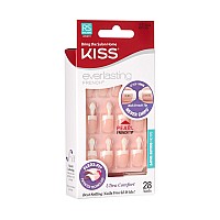 Kiss Everlasting French Nail Manicure, Chip-Free, Flexi-Fit Technology, Real Short, String of Pearls, Nail Kit with Pink Nail Glue (Net Wt. 2g / 0.07oz), Mini File, Manicure Stick, and 28 Fake Nails