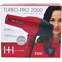 Annie- Hot and Hotter Salon Turbo Pro-2000 Ionic Hair Dryer - Red - Ceramic - (2) Hair Pick Attachments and (1) Concentrator Attachment