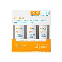Acne Free 3 Step 24 Hour Acne Treatment Kit - Clearing System w Oil Free Acne Cleanser, Witch Hazel Toner, & Oil Free Acne Lotion - Acne Solution w/ Benzoyl Peroxide For Teens and Adults - Original
