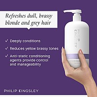PHILIP KINGSLEY Pure Blonde/Silver Brightening Daily Purple Conditioner for Blonde Gray Brassy Colored Highlighted Bleached Hair Toner for Orange Brassiness and Yellow Tones, 33.8 oz