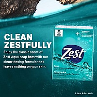 Zest Invigorating Aqua Bar Soap - 8 Bars - Refreshing Rich Lather Rinses Your Body Clean and Leaves You Feeling Moisturized with Vitamin E for Smooth, Hydrated Skin