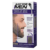 Just For Men Touch of Gray Mustache & Beard, Beard Coloring for Gray Hair with Brush Included for Easy Application, Great for a Salt and Pepper Look - Light & Medium Brown, B-25/35, Pack of 1