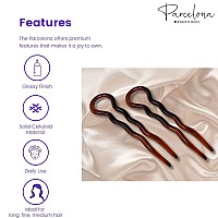 Parcelona French Sleek Tortoise Shell Large 3 1/2 Celluloid Made in France Wavy Crink U Shaped Set of 2 Chignon Hair Pin Sticks for Women and Girls, Made in France