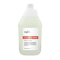 Zogics 3-in-1 Body Wash - Body Soap, Shampoo, and Hand Soap Liquid Refill All-in-One, Hydrating Plant-Based Formula, Refreshing Citrus + Aloe Scent (1 Gallon)