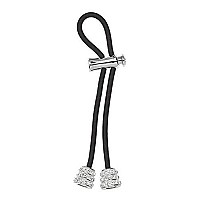 Pulleez Sliding Ponytail Holder, Silver Crystal Bell Metal Charms - Black Elastic Hair Tie Bracelet