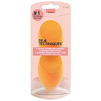 Real Techniques Miracle Complexion Sponge Duo, Makeup Blending Sponges, For Foundation, Light To Medium Coverage, Natural, Dewy Makeup, Orange Sponge, Latex-Free Foam, Packaging May Vary, 2 Count