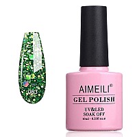 AIMEILI Soak Off U V LED Gel Nail Polish - Diamond Glitter Fire Green (063) 10ml
