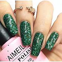 AIMEILI Soak Off U V LED Gel Nail Polish - Diamond Glitter Fire Green (063) 10ml