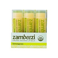 ZAMBEEZI Organic, Fair Trade Beeswax Lip Balm - Lemongrass 3 Pack - Ethically Sourced
