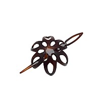 Parcelona French Fleur 3 Inches Small Tortoise Shell Chignon Hair Slider Pin Thru Bun Cover Cap Ponytail Holder Hair Updo with Stick