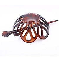 Parcelona French Radial Celluloid Chignon Hair Slide Pin Thru 3.5 Bun Cover Ponytail Holder Hair Updo Dome Round Hair Clips for Women, Made in France (Tortoise Shell Brown)