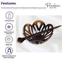 Parcelona French Radial Celluloid Chignon Hair Slide Pin Thru 3.5 Bun Cover Ponytail Holder Hair Updo Dome Round Hair Clips for Women, Made in France (Tortoise Shell Brown)