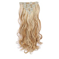 SWACC Women 20 Inches Curly Full Head 7 Separate Pieces Heat Resistance Synthetic Hair Clip in Hair Extensions (Strawberry Blonde/Bleach Blonde Highlights-27H613)
