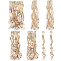 SWACC Women 20 Inches Curly Full Head 7 Separate Pieces Heat Resistance Synthetic Hair Clip in Hair Extensions (Strawberry Blonde/Bleach Blonde Highlights-27H613)