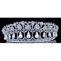 Princess Pearl Austrian Crystal Rhinestone Hair Tiara Crown Wedding Prom T11895