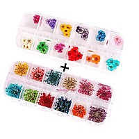 XICHEN 120 PCS/ 2Boxes Five Flower Flower Three-Dimensional Applique 3D Nail Stickers Nail Supplies Dried Flowers(Starry and Five Flower)