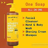 Alaffia Authentic African Black Soap All-In-One - Body Wash, Facial Cleanser, Shampoo, Shaving, Hand Soap - Perfect For All Skin Types - Fair Trade, No Parabens, Cruelty Free, Vegan, Unscented 16 Fl Oz