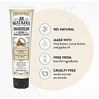 J.R. Watkins Natural Moisturizing Hand Cream, Coconut, Hydrating Hand Moisturizer with Shea Butter, Cocoa Butter, and Avocado Oil, USA Made and Cruelty Free, 3.3oz