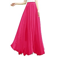 V28 Womens Maxi Midi White Flowy Long Black Summer Plus Size Sheer Chiffon Skirt (L,Rose)