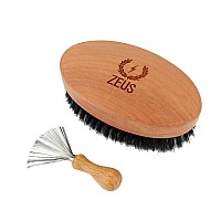ZEUS Oval Military Beard Brush with Bristle Cleaner - Boar Bristle Beard Brush & Bristle Rake Cleaner Gift Set - (FIRM BRISTLES) Made in Germany