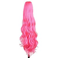 Yuehong Long Wavy 21 Colorful Clip In/On Hair Extensions Piece Curly Claw Ponytail wig (Hot pink)