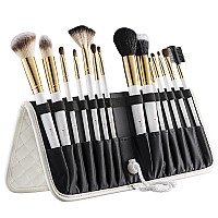Tootloos 14 PC Makeup White Brush Set - Superior Quality Makeup Brushes. Durable, Lightweight & Made of Aluminum Ferule. Free Leather Standing Easel Case & Blender Brush Included - Great Gift Idea!