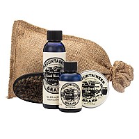 Beard Grooming Care Kit for Men by Mountaineer Brand | Beard Oil (2oz), Conditioning Balm (2oz), Wash (4oz), Brush (WV Pine Tar)