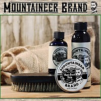 Beard Grooming Care Kit for Men by Mountaineer Brand | Beard Oil (2oz), Conditioning Balm (2oz), Wash (4oz), Brush (WV Pine Tar)