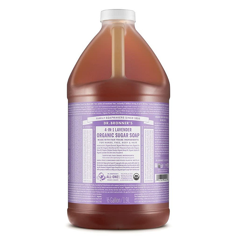 Dr. Bronners - Organic Sugar Soap (Lavender, 64 Ounce) - Made with Organic Oils, Sugar and Shikakai Powder, 4-in-1 Uses: Hands, Body, Face and Hair, Cleanses, Moisturizes and Nourishes, Vegan