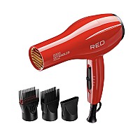 Red by Kiss 2000 Ceramic Hair Dryer, Professional Salon Blow Dryer 3 Attachments Included, 2 Detangler Piks, 1 Air Concentrator, Lightweight
